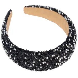 Festive Dressy Headband with Black Beads & White Pearls NWOT